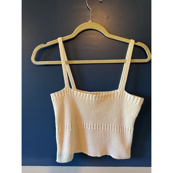 NWT Zara | Cotton Blend Square Neck Ivory Cropped Knit Top | Size L - Picture 1 of 7